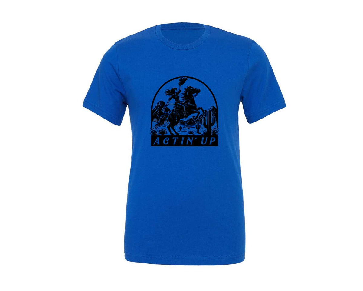 brand:Generic|color:True Royal Blue|actin-up-cowgirl-western-cowgirl-graphic-t-shirt