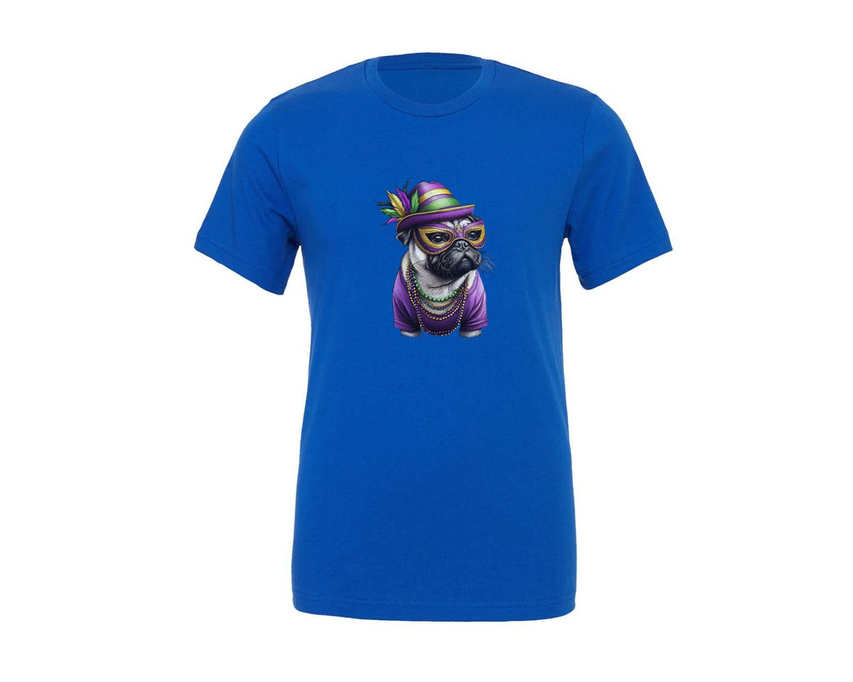 brand:Generic|color:True Royal Blue|mardi-gras-pug-dog-graphic-t-shirt