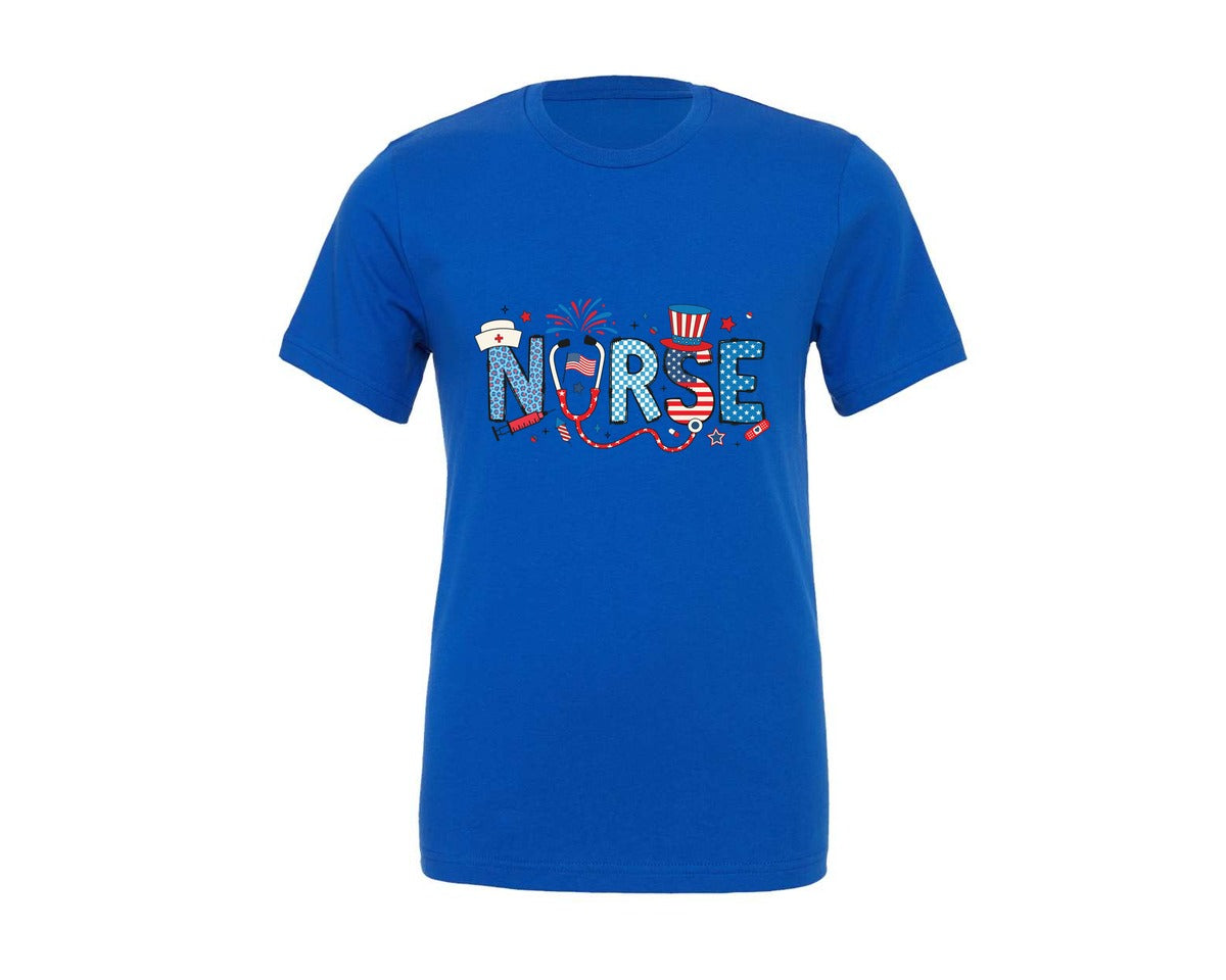 brand:Generic|color:True Royal Blue|4th-of-july-nurse-retro-usa-nurse-graphic-t-shirt