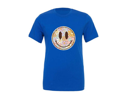 brand:Generic|color:True Royal Blue|happy-smile-face-boho-flower-summer-graphic-t-shirt