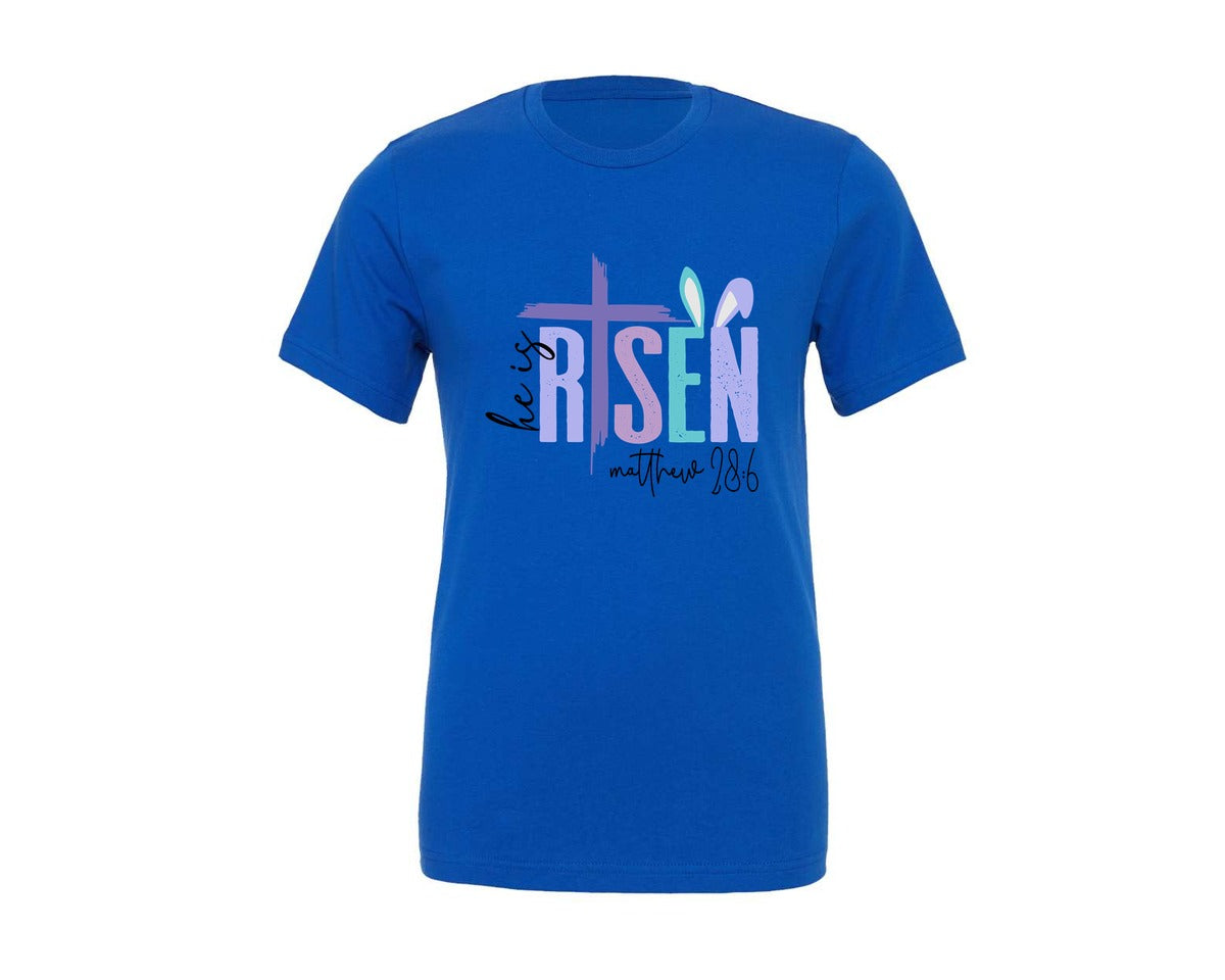 brand:Generic|color:True Royal Blue|he-is-risen-svgchristian-easter-graphic-t-shirt