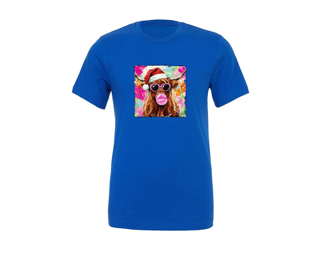 brand:Generic|color:True Royal Blue|cool-highland-cow-santa-christmas-graphic-t-shirt