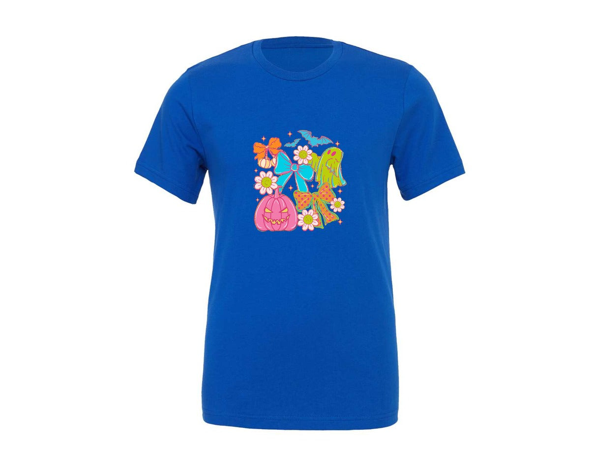 brand:Generic|color:True Royal Blue|neon-halloween-ghost-coquette-graphic-t-shirt