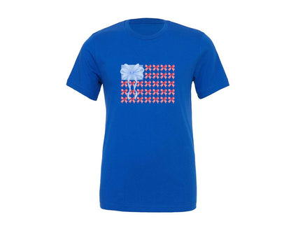 brand:Generic|color:True Royal Blue|watercolor-usa-flag-made-of-bows-graphic-t-shirt