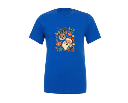 brand:Generic|color:True Royal Blue|preppy-christmas-santa-reindeer-graphic-t-shirt
