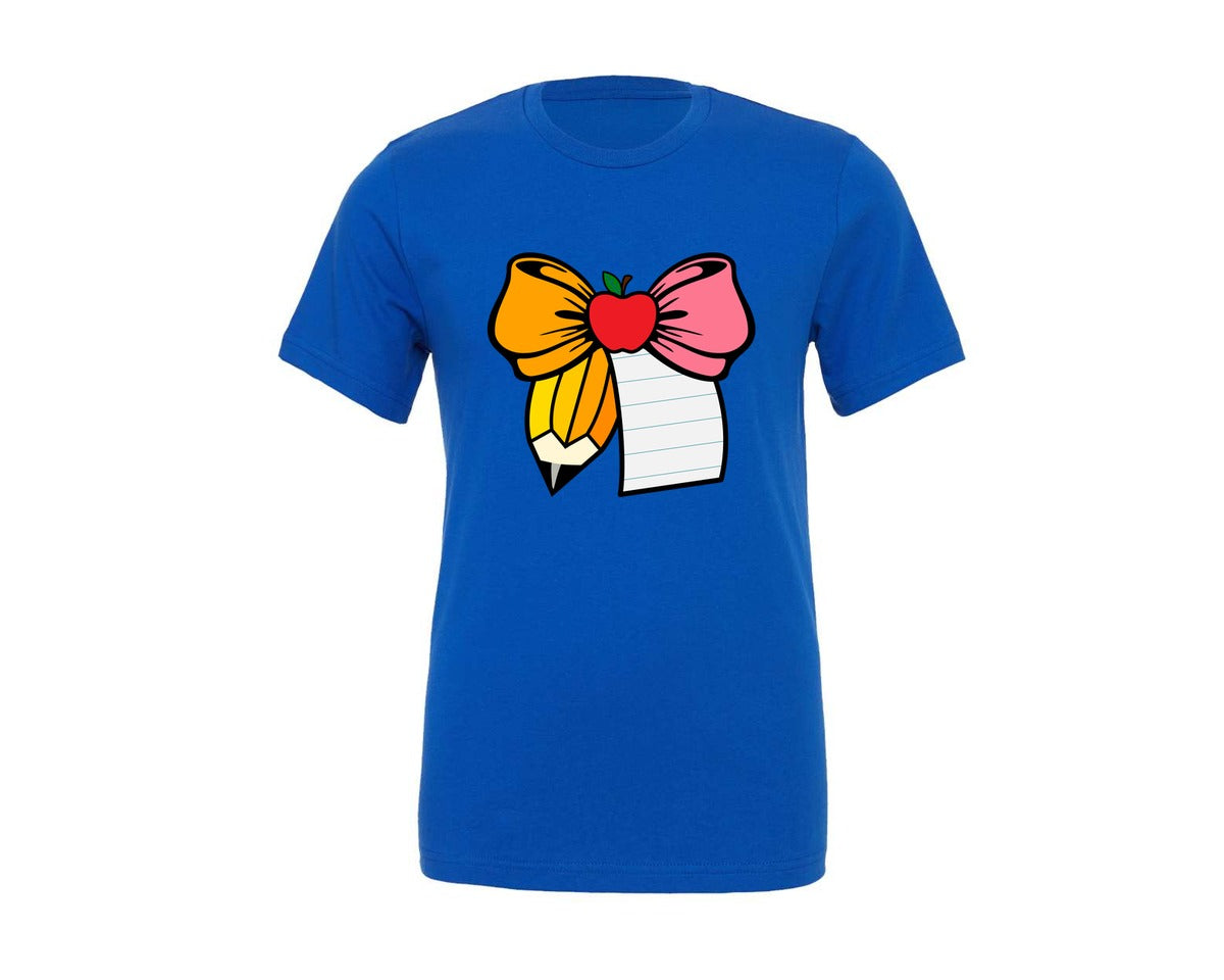 brand:Generic|color:True Royal Blue|teacher-bow-pencil-bow-back-to-school-graphic-t-shirt