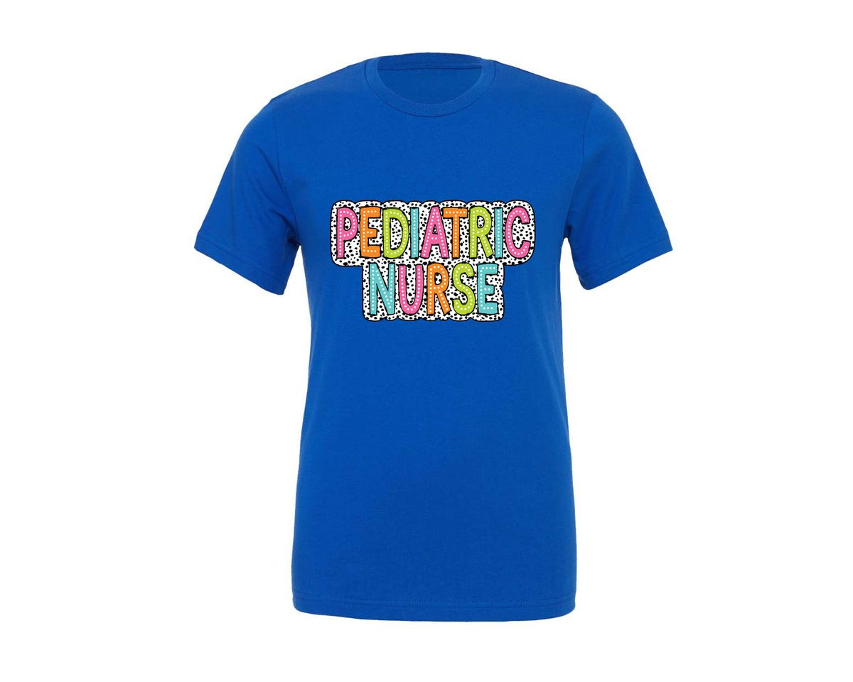brand:Generic|color:True Royal Blue|pediatric-nurse-dalmatian-dots-graphic-t-shirt