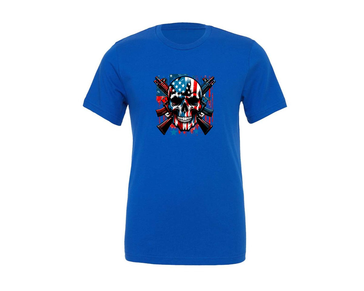 brand:Generic|color:True Royal Blue|skull-with-american-flag-4th-of-july-11-graphic-t-shirt