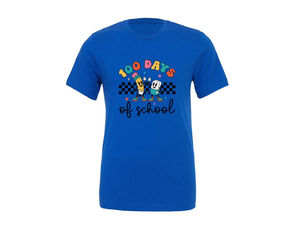 brand:Generic|color:True Royal Blue|retro-100-days-of-school-back-to-school-graphic-t-shirt