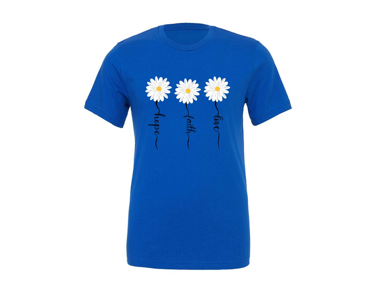 brand:Generic|color:True Royal Blue|faith-hope-love-daisy-daisy-3-graphic-t-shirt