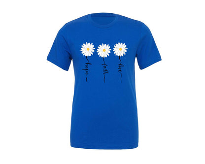brand:Generic|color:True Royal Blue|faith-hope-love-daisy-daisy-3-graphic-t-shirt