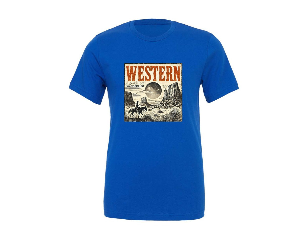 brand:Generic|color:True Royal Blue|american-western-country-cowboy-graphic-t-shirt