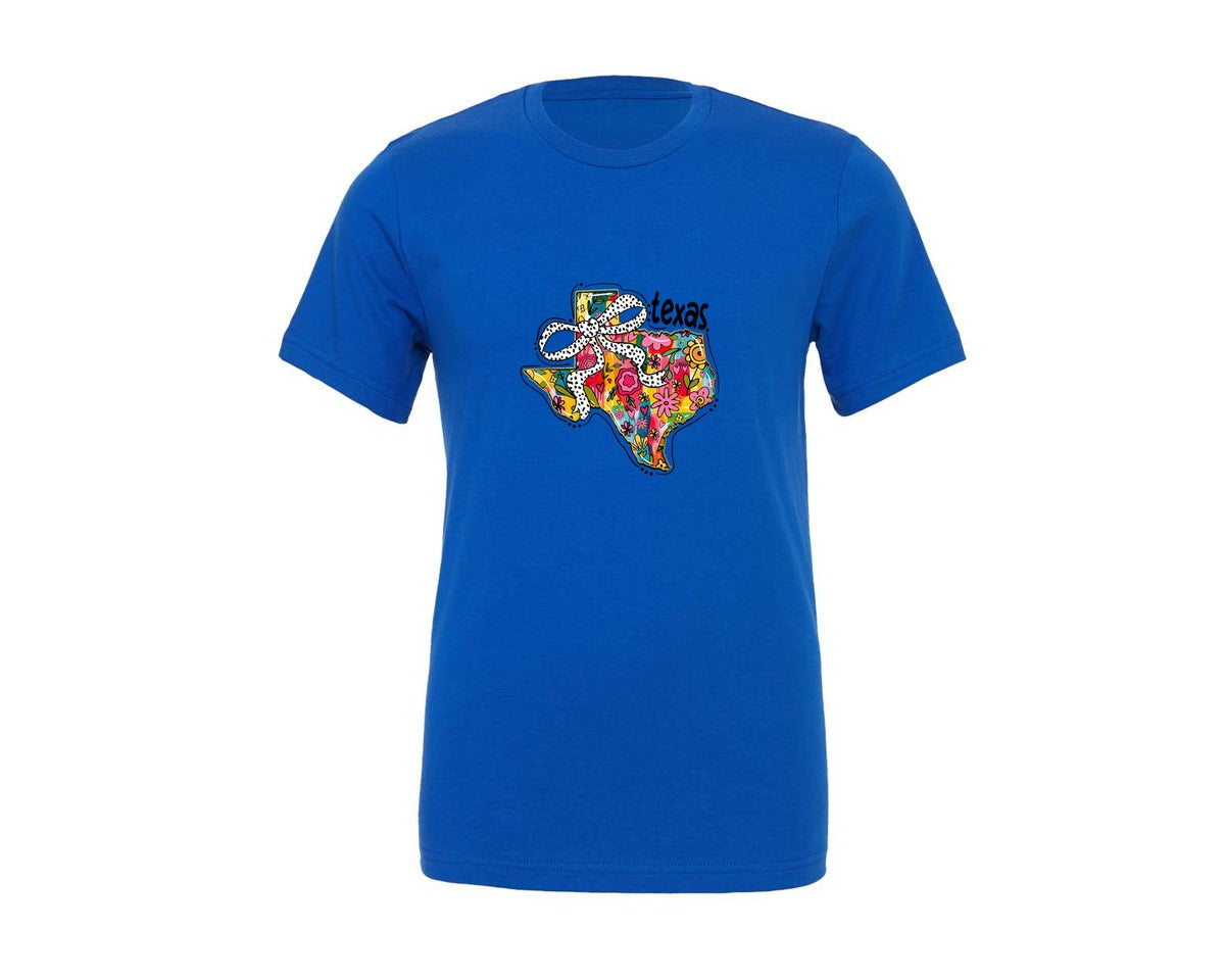 brand:Generic|color:True Royal Blue|floral-texas-state-graphic-t-shirt