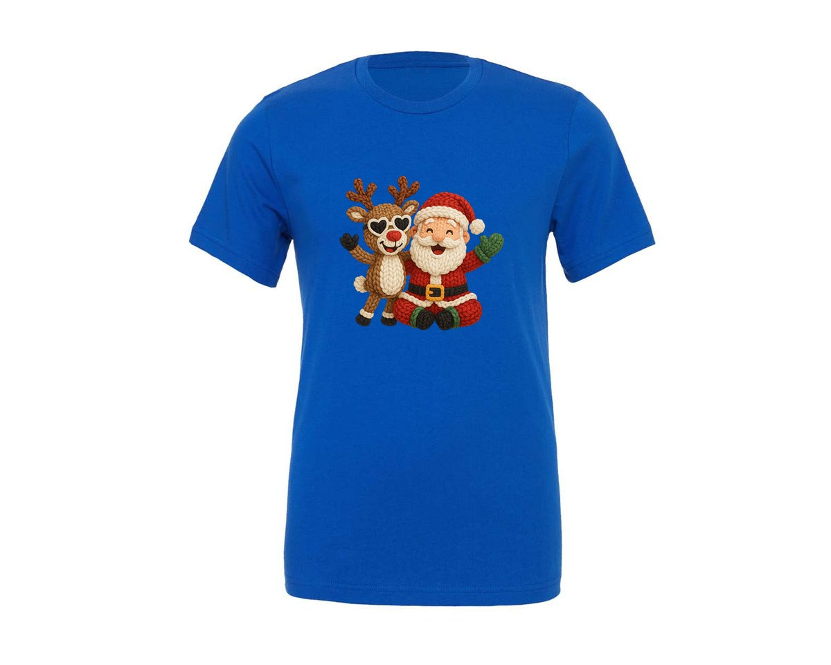 brand:Generic|color:True Royal Blue|christmas-crochet-faux-yarn-graphic-t-shirt