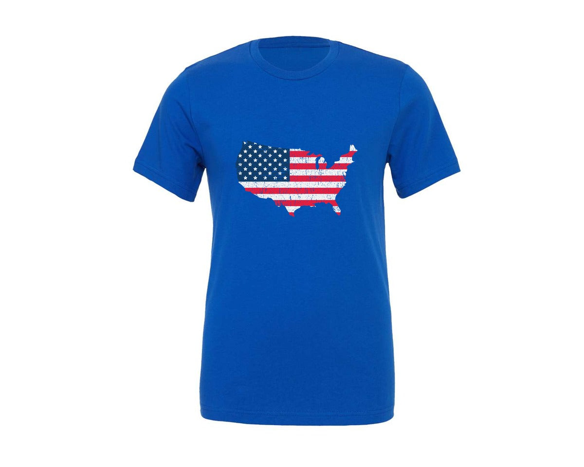 brand:Generic|color:True Royal Blue|distressed-usa-vintage-flag-map-design-graphic-t-shirt