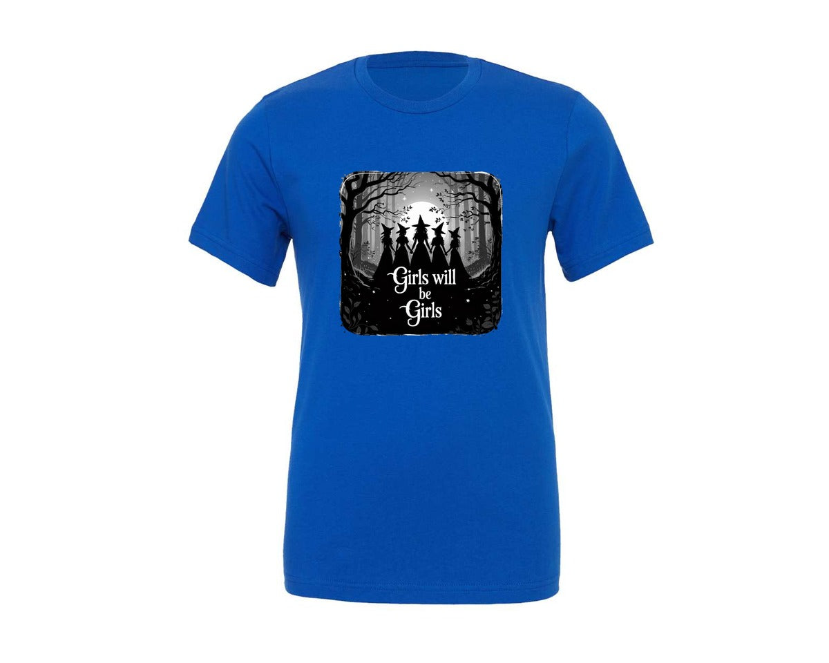 brand:Generic|color:True Royal Blue|girls-will-be-girls-feminist-witch-graphic-t-shirt