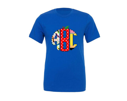 brand:Generic|color:True Royal Blue|back-to-school-handdraw-circle-monogram-graphic-t-shirt
