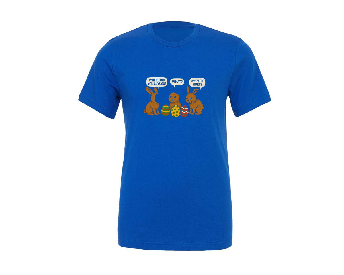 brand:Generic|color:True Royal Blue|funny-easter-chocolate-bunny-graphic-t-shirt