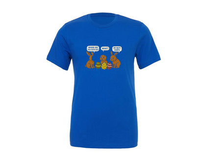 brand:Generic|color:True Royal Blue|funny-easter-chocolate-bunny-graphic-t-shirt