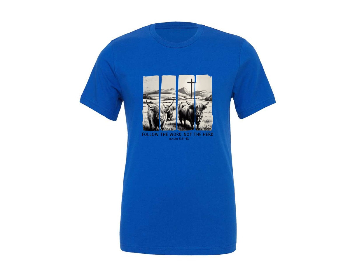 brand:Generic|color:True Royal Blue|follow-the-word-not-the-herd-western-2-graphic-t-shirt