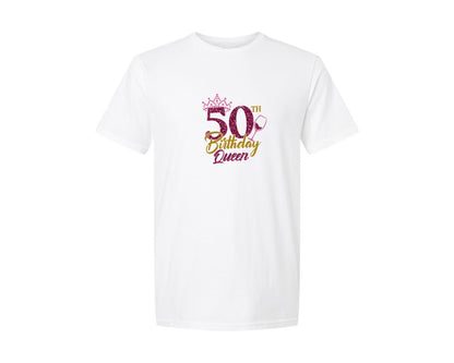 brand:Generic|color:White|50th-birthday-queen-rhinestone-shirt-graphic-t-shirt