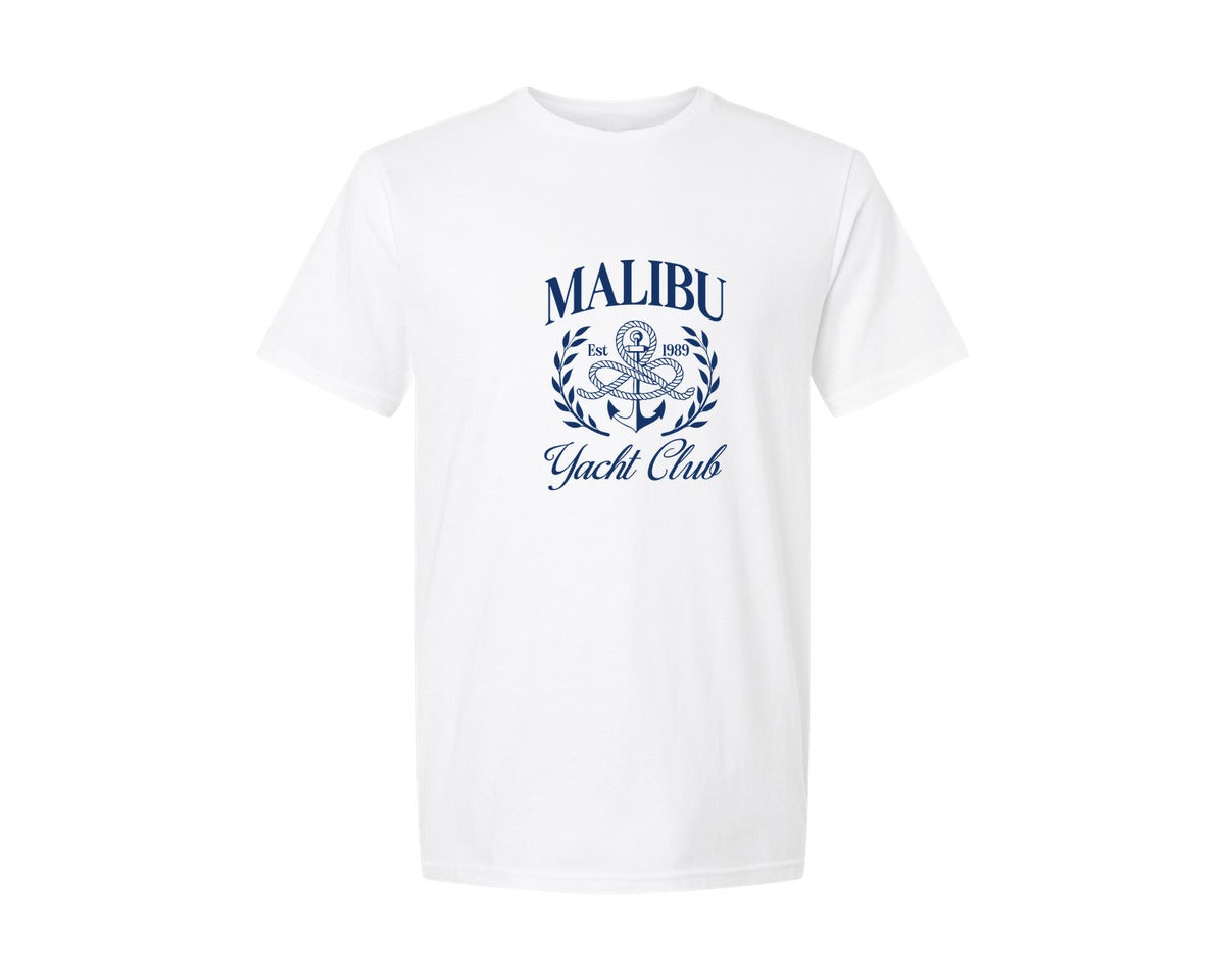 brand:Generic|color:White|retro-summer-malibu-yacht-club-graphic-t-shirt