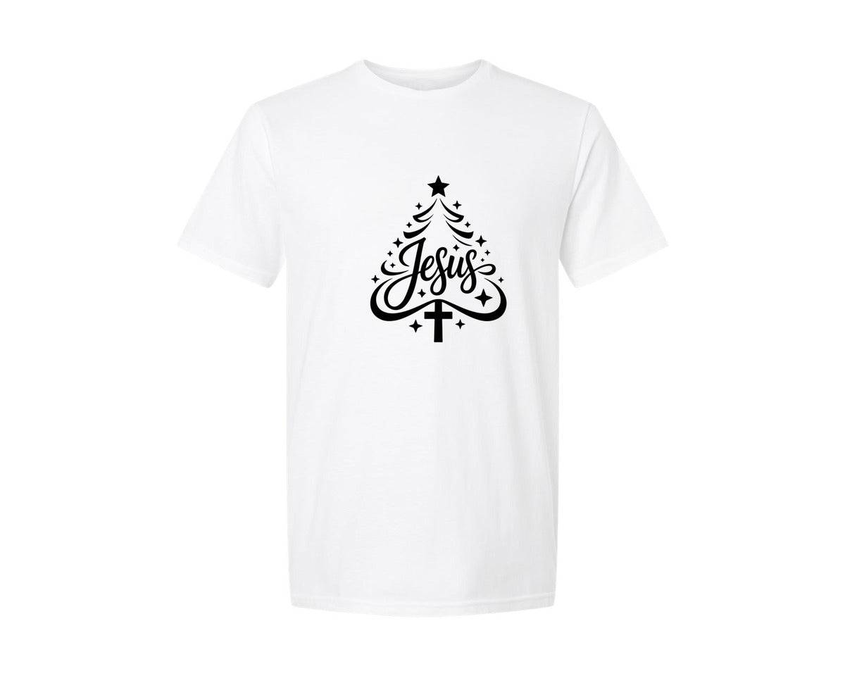 brand:Generic|color:White|jesus-christmas-tree-xmas-tree-graphic-t-shirt