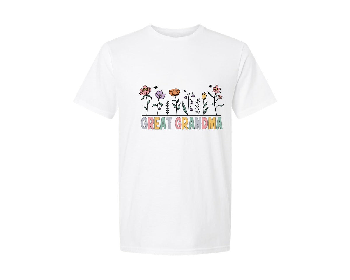 brand:Generic|color:White|great-grandma-nana-floral-flower-graphic-t-shirt