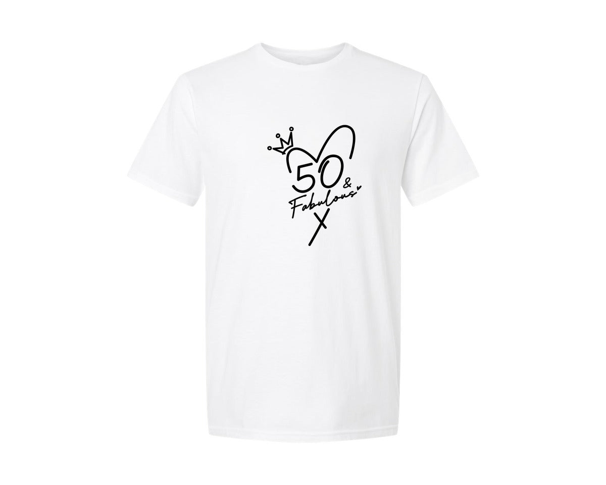 brand:Generic|color:White|50-fabulous-50th-birthday-graphic-t-shirt