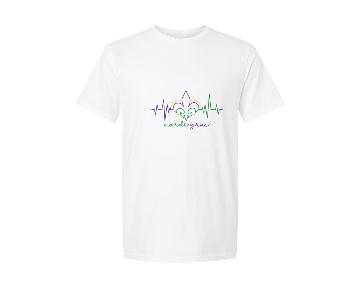 brand:Generic|color:White|mardi-gras-heartbeat-pngfat-tuesday-graphic-t-shirt