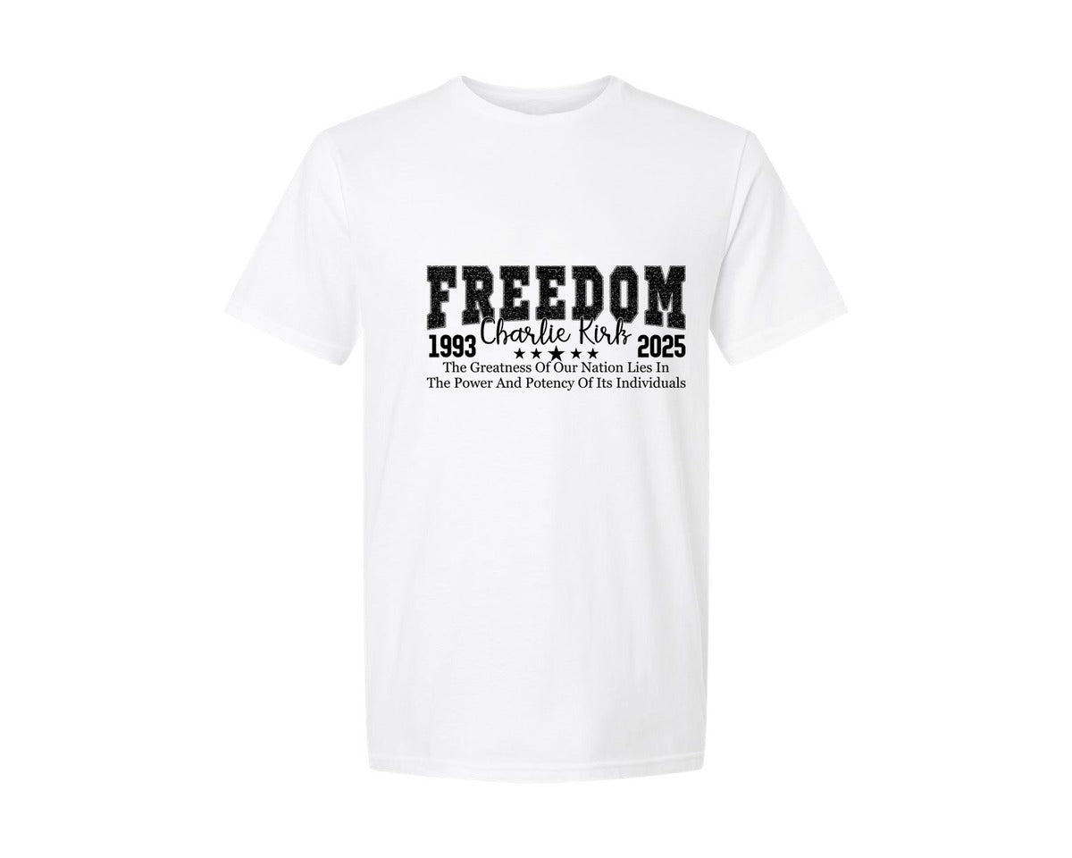 brand:Generic|color:White|charlie-kirk-freedom-justice-graphic-t-shirt