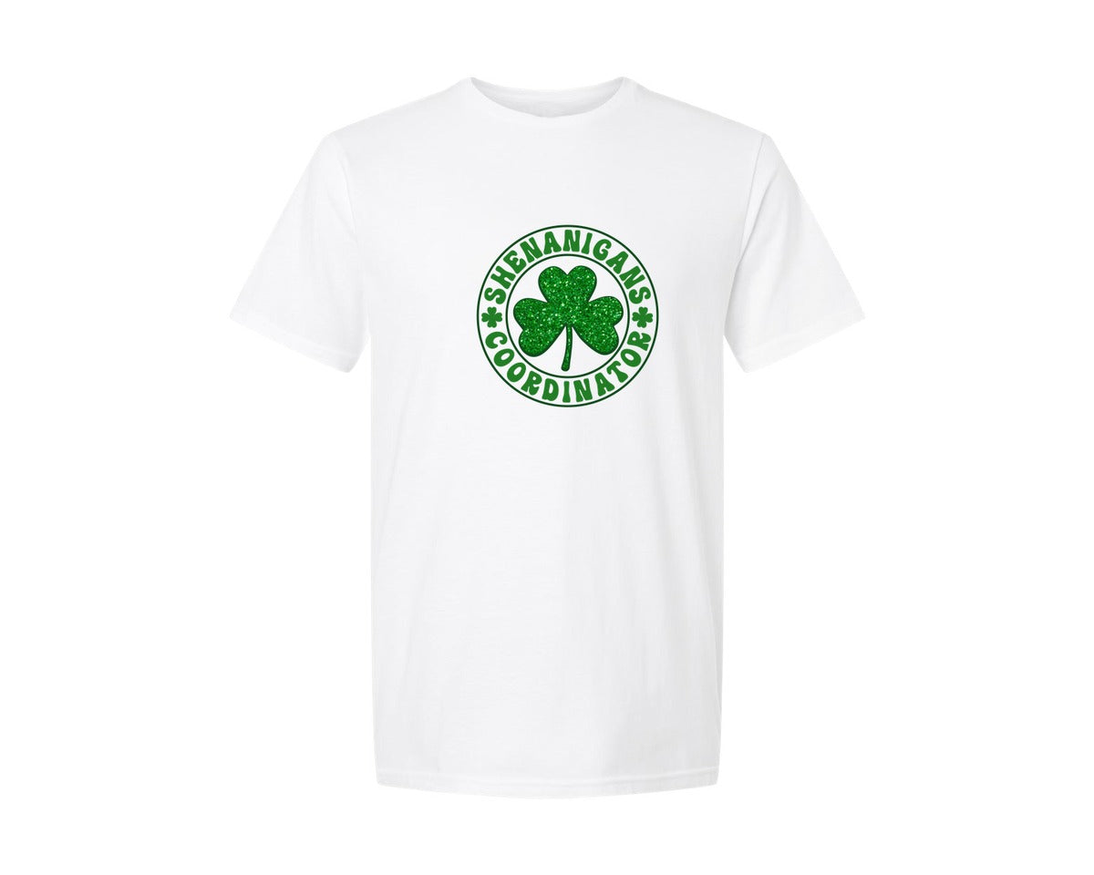 brand:Generic|color:White|shenanigans-coordinator-st-patricks-day-graphic-t-shirt