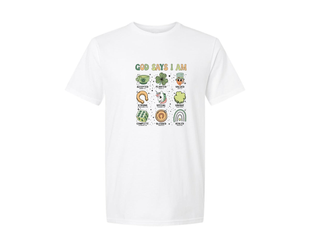 brand:Generic|color:White|retro-god-says-i-am-st-patrick-graphic-t-shirt