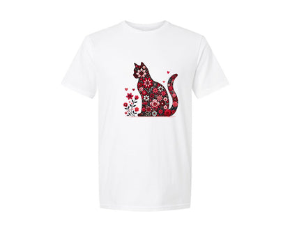brand:Generic|color:White|floral-cat-valentine-cute-cat-love-graphic-t-shirt