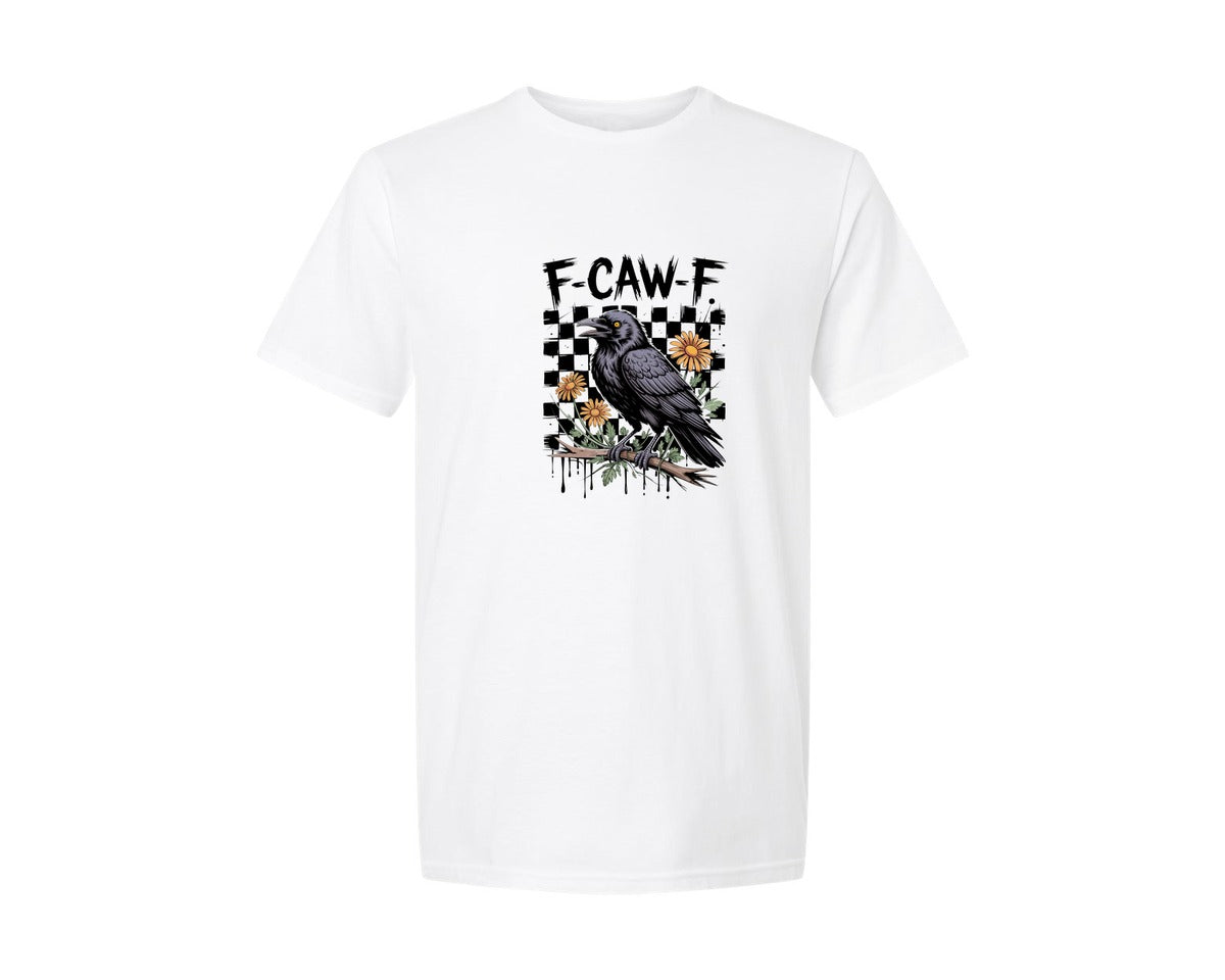 brand:Generic|color:White|crow-raven-f-caw-f-funny-halloween-4-graphic-t-shirt