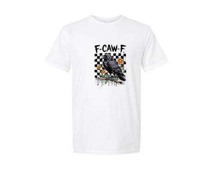 brand:Generic|color:White|crow-raven-f-caw-f-funny-halloween-4-graphic-t-shirt