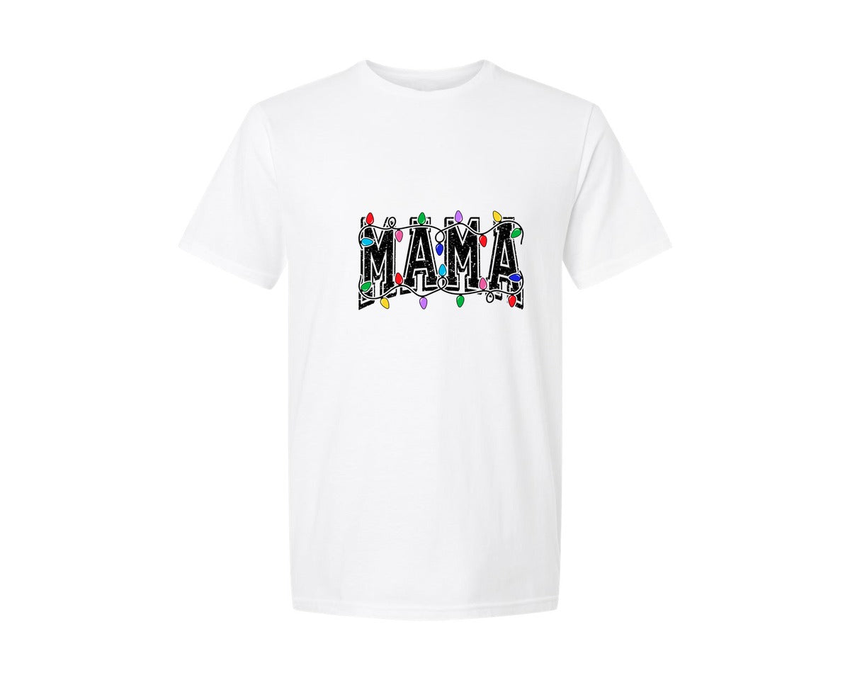 brand:Generic|color:White|mama-christmas-lights-christmas-graphic-t-shirt