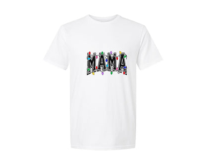 brand:Generic|color:White|mama-christmas-lights-christmas-graphic-t-shirt