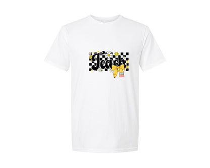 brand:Generic|color:White|teach-checkered-coquette-bow-pngteacher-graphic-t-shirt