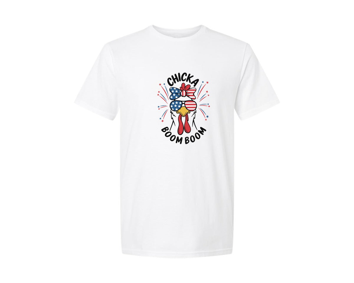 brand:Generic|color:White|funny-4th-of-july-chicken-graphic-t-shirt