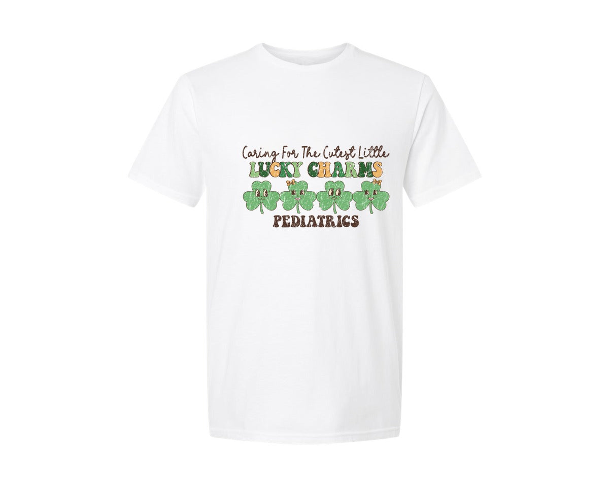 brand:Generic|color:White|pediatric-nurse-st-patricks-day-graphic-t-shirt