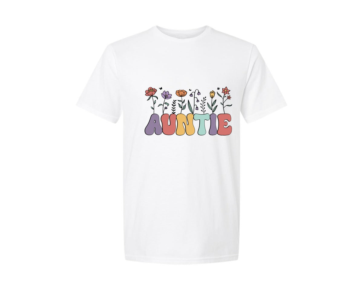 brand:Generic|color:White|retro-auntie-pngaunt-floral-wild-flower-graphic-t-shirt