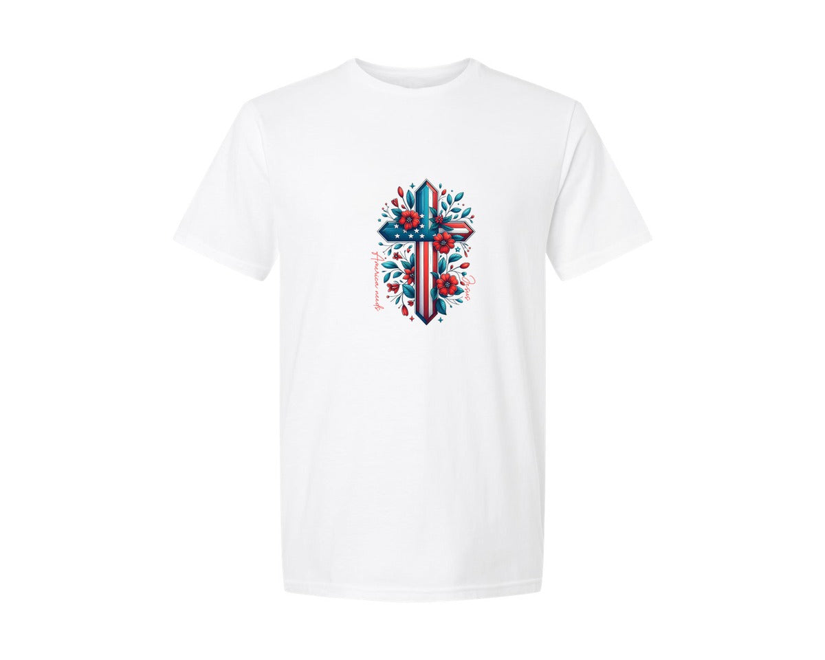 brand:Generic|color:White|america-needs-jesus-usa-flag-cross-graphic-t-shirt