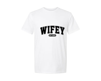 brand:Generic|color:White|wifey-est-2025-retro-varsity-graphic-t-shirt