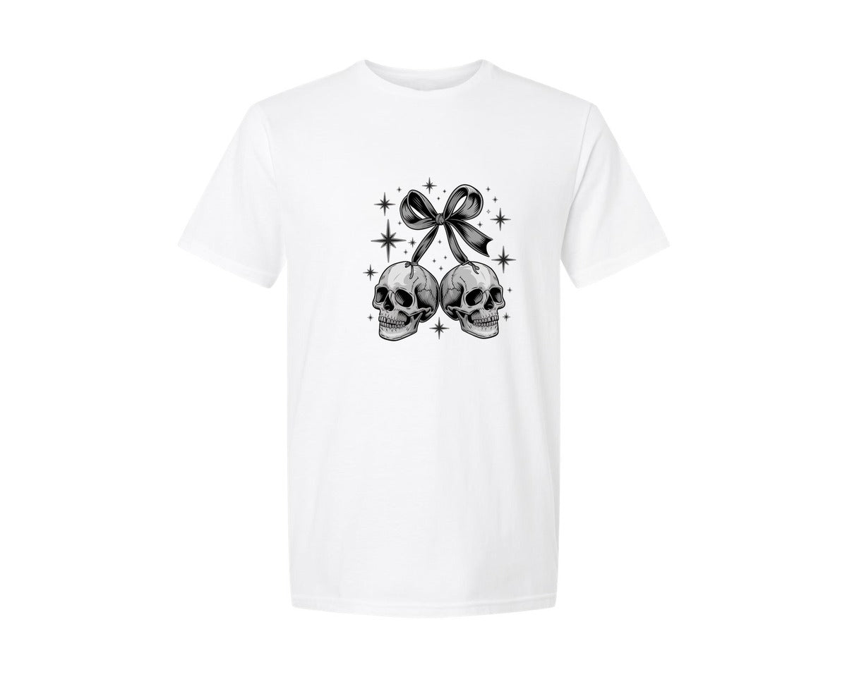brand:Generic|color:White|cherry-skull-cute-gothic-halloween-graphic-t-shirt