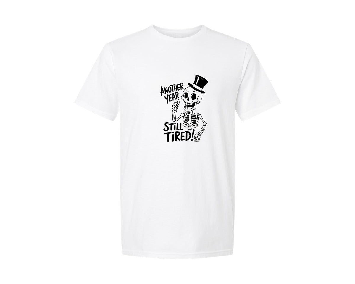 brand:Generic|color:White|funny-skeleton-happy-new-year-2026-graphic-t-shirt