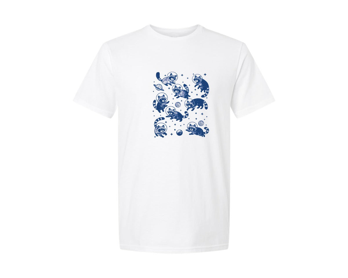 brand:Generic|color:White|raccoon-in-space-funny-astronaut-galaxy-graphic-t-shirt