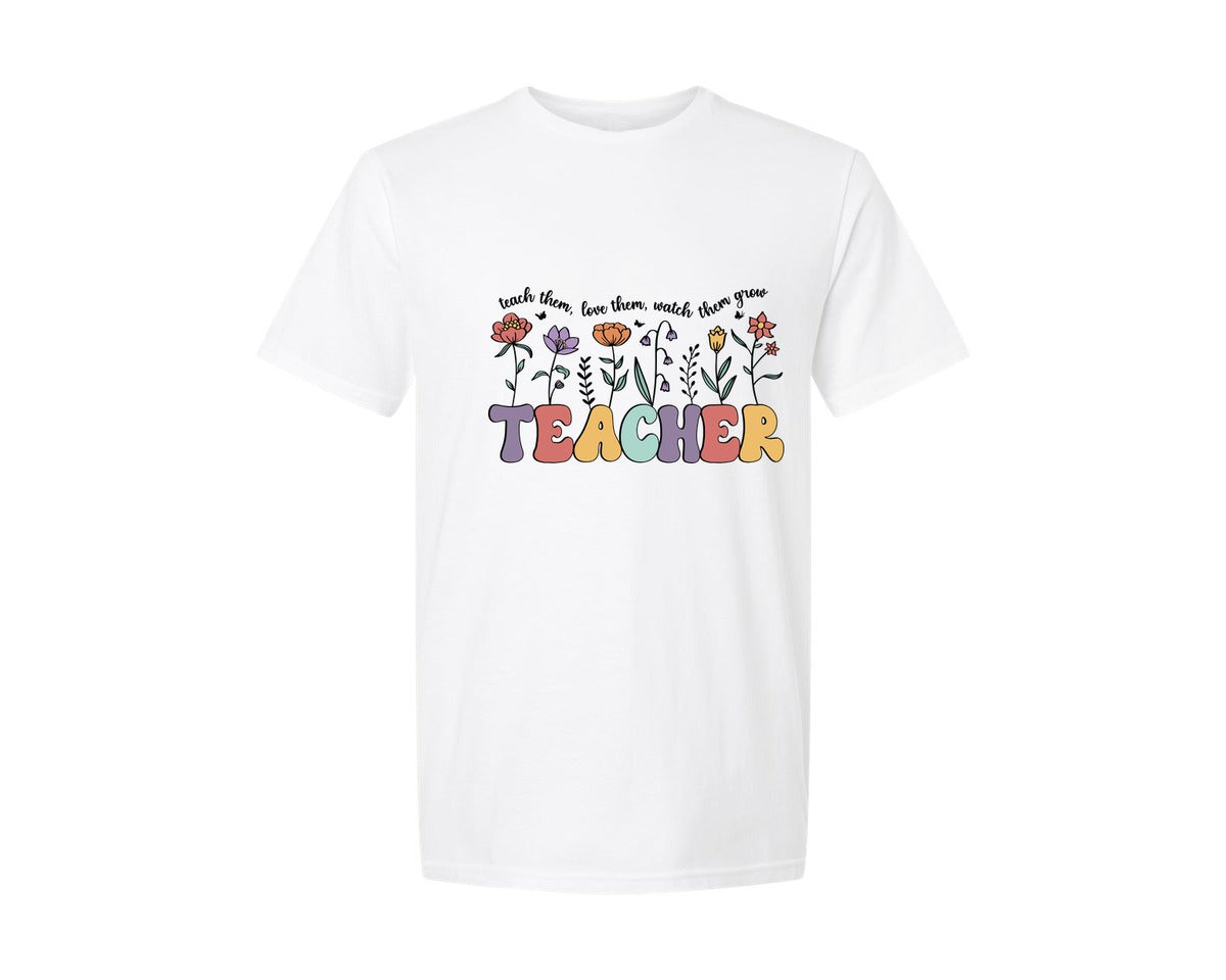 brand:Generic|color:White|retro-teacher-flower-floral-design-graphic-t-shirt