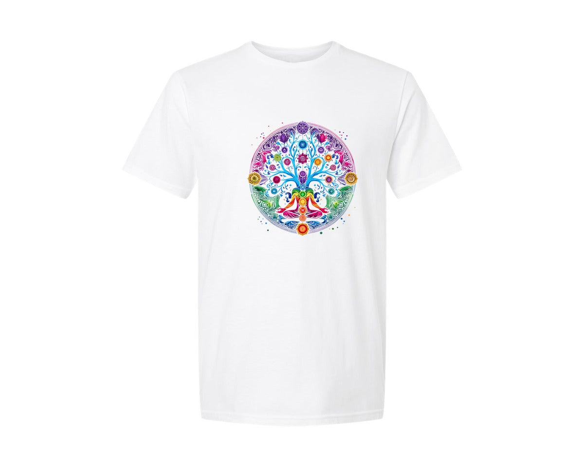 brand:Generic|color:White|chakra-phases-of-the-moon-yoga-graphic-t-shirt
