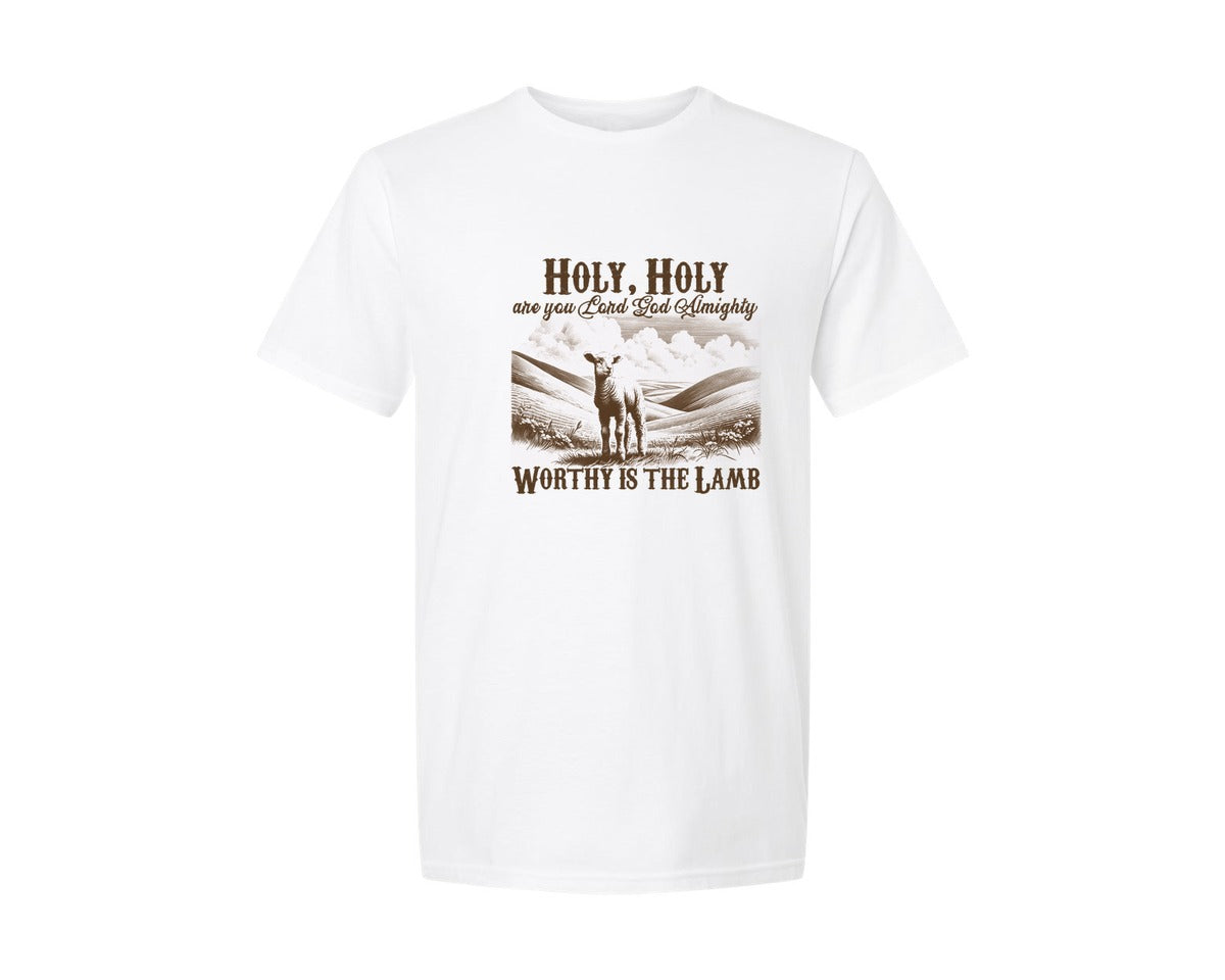 brand:Generic|color:White|worthy-is-the-lamb-christian-western-graphic-t-shirt